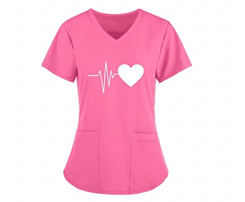 Yeehliny Pflege Kleidung Damen Krankenhaus Schlupfhemd Kurzarm Shirt Bluse Blusenshirt Schlupfjacke Schlupfhemd Berufskleidung Pflegebekleidung Schlupfkasack Damenkasack (M, Rosa) von Yeehliny