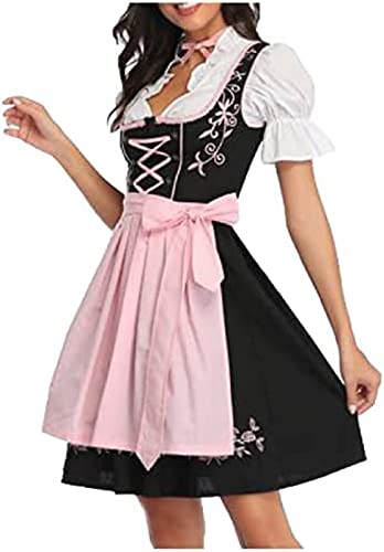 Yeehliny Trachtenkleid Damen Knielang Dirndl Kleid Dirndlkleid Oktoberfest Kleid Frauen Mädchen Cosplay Outfit Trachtenmode für Oktoberfest Karneval von Yeehliny