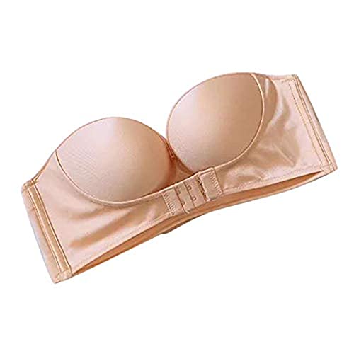 Yeehliny Trägerloser Verstellbarer BH Mit Schnalle Vorne für Frauen, Rückenfreier Unsichtbarer Push-Up-BH rutschfest, Kein Stahlring, Atmungsaktiver Bequemer Bandeau BH (75CD, Beige) von Yeehliny