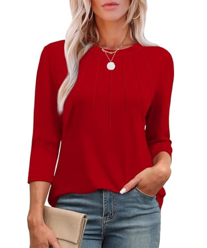 Yeenily Damen Bluse Langarm 3/4 Tunika Runde Ausschnitt Longshirt Mode Freizeit Oberteil Elegant Hemd Tops Lässig Lockere Tshirt von Yeenily