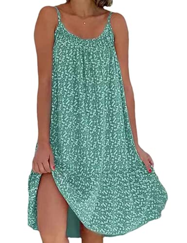 Yeenily Damen Freizeitkleid Ärmelloses Kleid Floral Spaghetti-Träger Kurze Kleider Sommer Lässiges Strandkleid(Grün,M) von Yeenily
