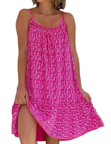 Yeenily Damen Freizeitkleid Ärmelloses Kleid Floral Spaghetti-Träger Kurze Kleider Sommer Lässiges Strandkleid(Rosa,S) von Yeenily