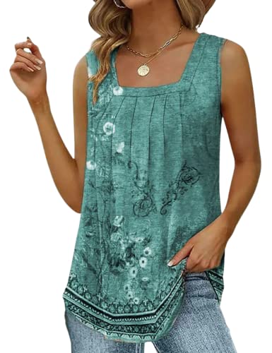 Yeenily Damen Sommer Ärmellose Tank Tops Cami Quadratischer Hals Plissierte Lockere Oberteile Tunika Elegante Basic Casual Bluse(A-Blau,S) von Yeenily