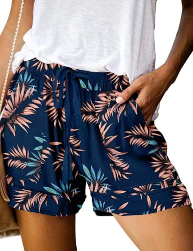 Yeenily Damen Sommer Shorts Bedruckt Kordelzug Hotpants Elastische Taille Lässig Bequem Kurze Hosen Strand Shorts(Blau,XXL) von Yeenily