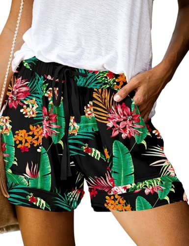 Yeenily Damen Sommer Shorts Bedruckt Kordelzug Hotpants Elastische Taille Lässig Bequem Kurze Hosen Strand Shorts(Grün,L) von Yeenily