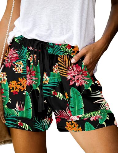 Yeenily Damen Sommer Shorts Bedruckt Kordelzug Hotpants Elastische Taille Lässig Bequem Kurze Hosen Strand Shorts(Grün,M) von Yeenily