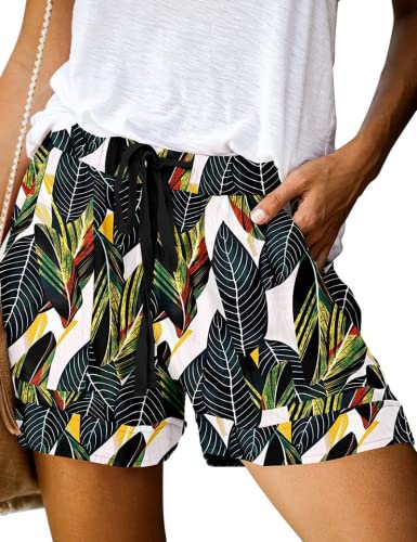 Yeenily Damen Sommer Shorts Bedruckt Kordelzug Hotpants Elastische Taille Lässig Bequem Kurze Hosen Strand Shorts(Weiß,S) von Yeenily