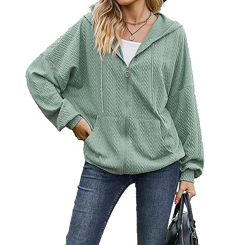 Yeenily Damen Zipper Kapuzenpullover Sweatjacke Oversize Full Zip Casual Hoodie Sweatshirt Kapuzenjacke mit Taschen und Reißverschluss Herbst und Winter(Dunkelgrün,S) von Yeenily