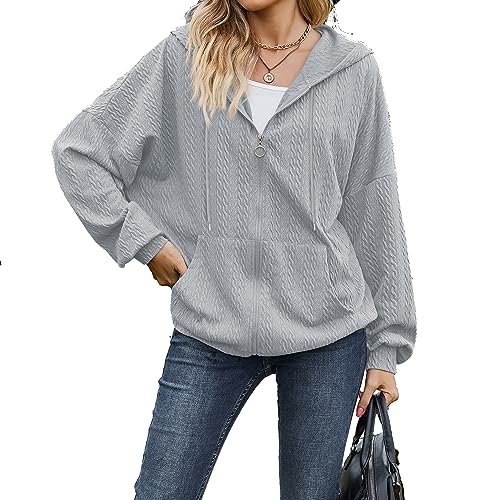 Yeenily Damen Kapuzenpullover Sweatjacke Sweatshirt Reißverschluss Kapuzenjacke Kapuzenpulli Langarm Mantel mit Taschen Casual Hoodie Herbst Basic Oberteile(Graublau,L) von Yeenily