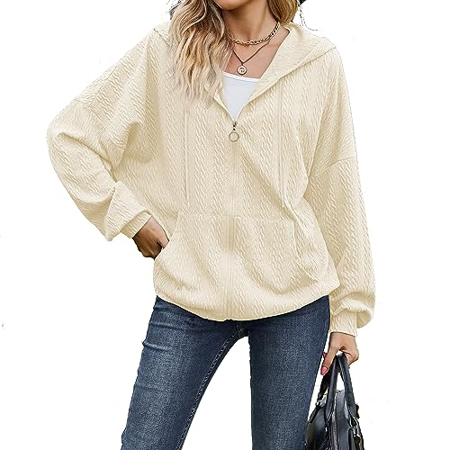 Yeenily Damen Zipper Kapuzenpullover Sweatjacke Oversize Full Zip Casual Hoodie Sweatshirt Kapuzenjacke mit Taschen und Reißverschluss Herbst und Winter(Mandel,XL) von Yeenily