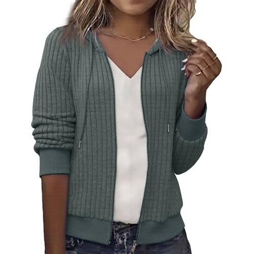 Yeenily Hoodie Damen Sweatshirt Sweatjacke Damen Zip Up Langarm Kapuzenpullover Mit Kapuze Pullover Casual DüNne Jacke (Armee Grün, S) von Yeenily