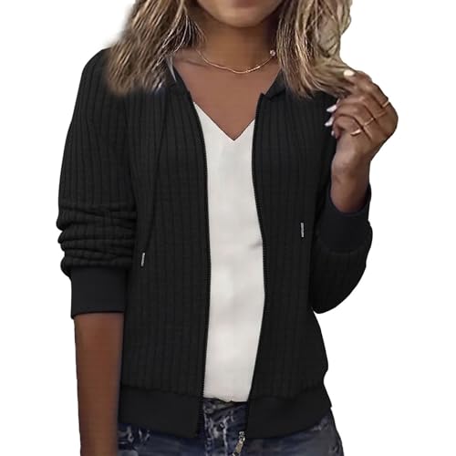 Yeenily Hoodie Damen Sweatshirt Sweatjacke Damen Zip Up Langarm Kapuzenpullover Mit Kapuze Pullover Casual DüNne Jacke (Schwarz, XXL) von Yeenily