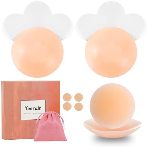 Yeerain 4 Stück Klebe BH Push Up, Selbstklebende Nippelpads Ultra Dünne Damen-Wiederverwendbare & Waschbare Silikon Nippelabdeckungen-Nipple Cover für Rückenfreies Abendkleid, Ballkleid, Brautkleid von Yeerain