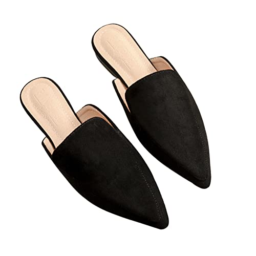 Yeeteepot Damen Flache Pantoletten Geschlossene Spitze Sandalen Rückenfrei Loafers Pointed Toe Mules Sommer Freizeit Urlaub Hausschuhe Schwarz 39 EU = 40 CN von Yeeteepot