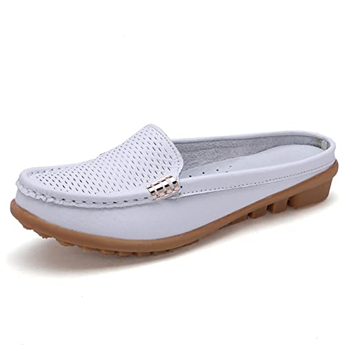 Yeeteepot Damen Mokassins rutschfest Bootsschuhe Bequem Loafers Weich Flache Schlupfschuhe Slip on Freizeitschuhe Oxford Slipper Weiß 39 EU = 40 CN von Yeeteepot