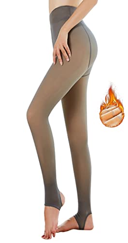 Yeeteepot Damen Strumpfhosen Warm Fleece Pantyhose Perfekt Beine Abnehmen Plüschstrümpfe Gefälschte Durchscheinend Pantyhose Thermo Verdickte Leggings (Kaffee-B-220g) von Yeeteepot