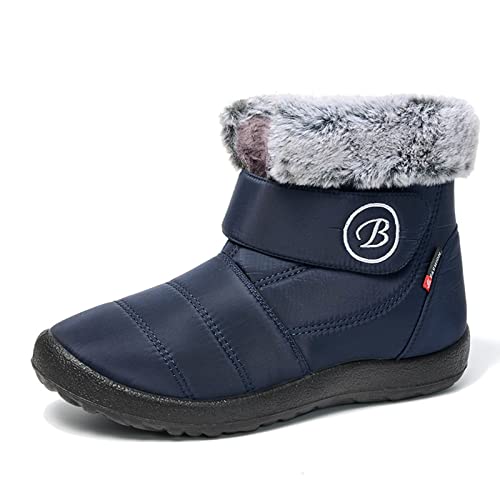 Yeeteepot Damen Winterstiefel Warme Gefüttert Winterschuhe Schneestiefel Winter Kurzschaft Stiefel Outdoor Stiefeletten Rutschfest Schlupfstiefel Blau 36 EU von Yeeteepot