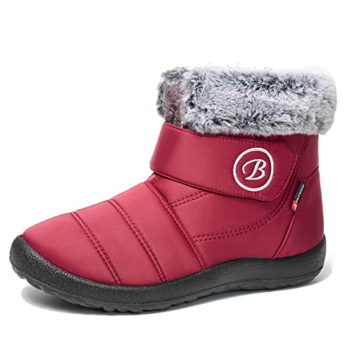 Yeeteepot Damen Winterstiefel Warme Gefüttert Winterschuhe Schneestiefel Winter Kurzschaft Stiefel Outdoor Stiefeletten Rutschfest Schlupfstiefel Rot 42 EU von Yeeteepot