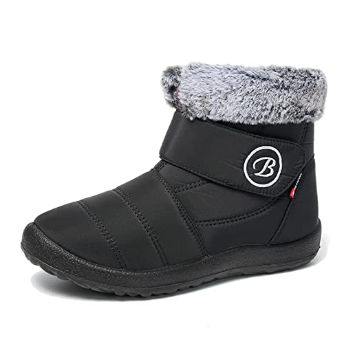 Yeeteepot Damen Winterstiefel Warme Gefüttert Winterschuhe Schneestiefel Winter Kurzschaft Stiefel Outdoor Stiefeletten Rutschfest Schlupfstiefel Schwarz 40 EU von Yeeteepot