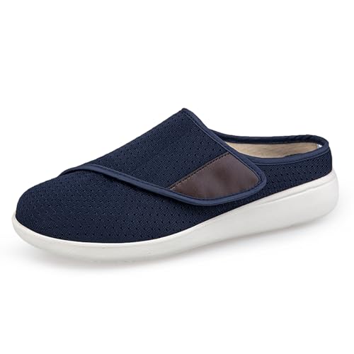 Yeeteepot Hausschuhe Damen Herren Verstellbare Diabetiker Schuhe Klettverschluss Sandalen Leichte Weit Walkingschuhe Gesundheitsschuhe Slip On Pantoffeln Blau 40 EU von Yeeteepot