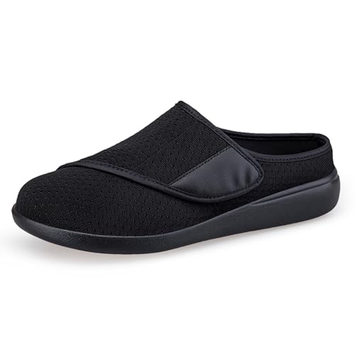 Yeeteepot Hausschuhe Damen Herren Verstellbare Diabetiker Schuhe Klettverschluss Sandalen Leichte Weit Walkingschuhe Gesundheitsschuhe Slip On Pantoffeln Schwarz 44 EU von Yeeteepot