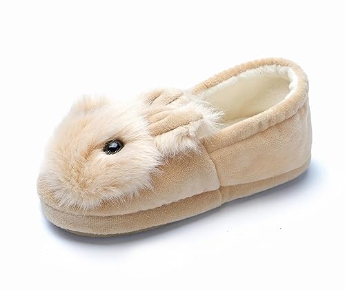 Yeeteepot Jungen Mädchen Plüsch Hausschuhe rutschfest Gummisohle Schuhe Kleinkind Winter Wärme Pantoffeln Indoor Leicht Weiche Hausschuhe Beige, EU 20-22 - Etikett 13/14 von Yeeteepot