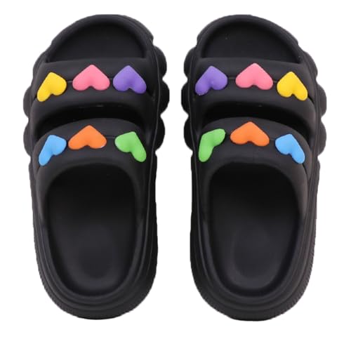 Yeeteepot Kinder Badelatschen Sommer Hausschuhe Mädchen Damen Weiche Badeschlappen Cozy Slides Schlappen Pantoletten Rutschfeste Strand Sandalen Schwarz 26/27 EU von Yeeteepot