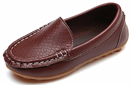 Yeeteepot Kinder Mokassins Bootsschuhe Mädchen Flache Halbschuhe Jungen Weich Loafers rutschfest Oxfords Slippers Bequem Lauflernschuhe, Braun 21 EU = 22 CN von Yeeteepot