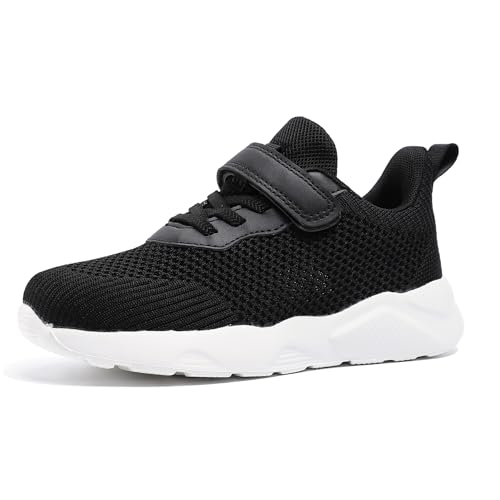 Yeeteepot Kinder Turnschuhe Jungen Mädchen Sportschuhe Atmungsaktiv Laufschuhe Leichte Hallenschuhe rutschfest Sneaker Freizeit Tennisschuhe Fitnessschuhe Doppelte Mesh Schwarz 38 EU von Yeeteepot