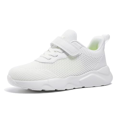 Yeeteepot Kinder Turnschuhe Jungen Mädchen Sportschuhe Atmungsaktiv Laufschuhe Leichte Hallenschuhe rutschfest Sneaker Freizeit Tennisschuhe Fitnessschuhe Doppelte Mesh Weiß 37 EU von Yeeteepot