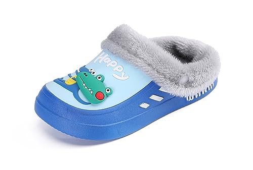 Yeeteepot Kinder Winter Clogs Mädchen Jungen Plüsch Pantoletten Pantoffeln Warme Gefüttert Hausschuhe Gartenschuhe Cartoon Slippers Blau 30/31 EU = Etikett 17/18 von Yeeteepot