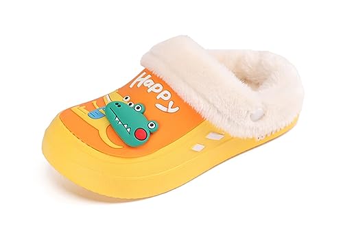 Yeeteepot Kinder Winter Clogs Mädchen Jungen Plüsch Pantoletten Pantoffeln Warme Gefüttert Hausschuhe Weich rutschfeste Gartenschuhe Cartoon Slippers Gelb 30/31 EU = Etikett 17/18 von Yeeteepot