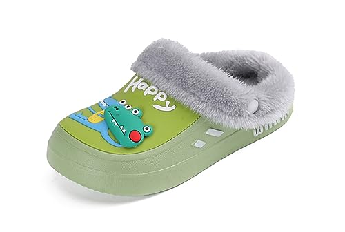 Yeeteepot Kinder Winter Clogs Mädchen Jungen Plüsch Pantoletten Pantoffeln Warme Gefüttert Hausschuhe Weich rutschfeste Gartenschuhe Cartoon Slippers Grün 30/31 EU = Etikett 17/18 von Yeeteepot