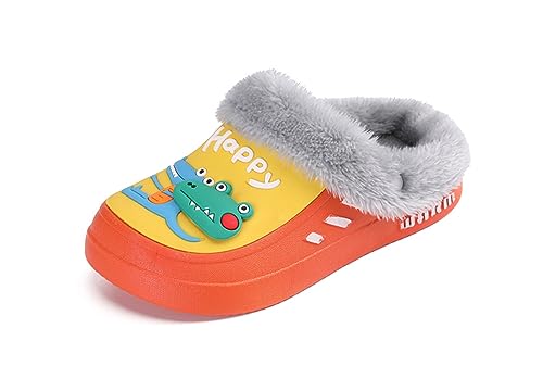 Yeeteepot Kinder Winter Clogs Mädchen Jungen Plüsch Pantoletten Pantoffeln Warme Gefüttert Hausschuhe Weich rutschfeste Gartenschuhe Cartoon Slippers Orange 30/31 EU = Etikett 17/18 von Yeeteepot