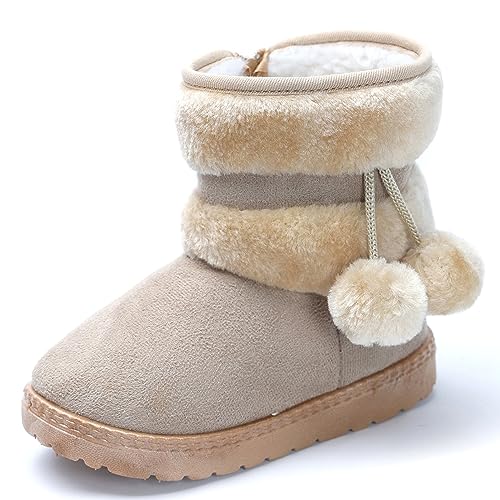 Yeeteepot Mädchen Warm Gefütterte Schneestiefel Baby Kinder Plüsch Winterstiefel Flach rutschfeste Stiefel Kleinkindschuhe Weichsohlen Kurzschaft Stiefel, Beige 22 EU = Hersteller 23 von Yeeteepot