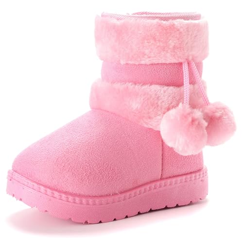 Yeeteepot Mädchen Warm Gefütterte Schneestiefel Baby Kinder Plüsch Winterstiefel Flach rutschfeste Stiefel Kleinkindschuhe Weichsohlen Kurzschaft Stiefel, Rosa 21 EU = Hersteller 22 von Yeeteepot