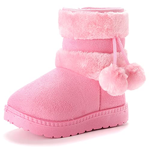 Yeeteepot Mädchen Warm Gefütterte Schneestiefel Baby Kinder Plüsch Winterstiefel Flach rutschfeste Stiefel Kleinkindschuhe Weichsohlen Kurzschaft Stiefel, Rosa 25 EU = Hersteller 26 von Yeeteepot