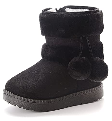 Yeeteepot Mädchen Warm Gefütterte Schneestiefel Baby Kinder Plüsch Winterstiefel Flach Stiefel Kleinkindschuhe Kurzschaft Stiefeletten, Schwarz 20 EU = Hersteller 21 von Yeeteepot