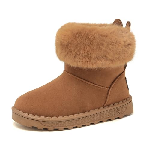 Yeeteepot Mädchen Winterstiefel Warm Gefütterte Schneestiefel Kinder Plüsch Winterschuhe Flach rutschfeste Stiefel Weichsohlen Stiefeletten, B-Braun 27 EU = 28 CN von Yeeteepot