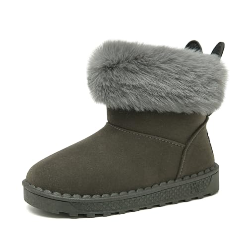 Yeeteepot Mädchen Warm Gefütterte Schneestiefel Kinder Plüsch Winterstiefel Winterschuhe Rutschfeste Kleinkindschuhe Weichsohlen Kurzschaft Stiefel Stiefeletten, B-Grau 24 EU = 25 CN von Yeeteepot