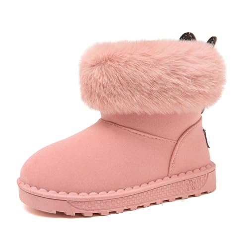 Yeeteepot Mädchen Warm Gefütterte Schneestiefel Kinder Plüsch Winterstiefel Winterschuhe Rutschfeste Kleinkindschuhe Weichsohlen Kurzschaft Stiefel Stiefeletten, B-Rosa 25 EU = 26 CN von Yeeteepot