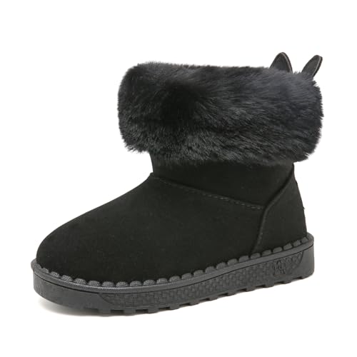 Yeeteepot Mädchen Warm Gefütterte Schneestiefel Kinder Plüsch Winterstiefel Winterschuhe Rutschfeste Kleinkindschuhe Weichsohlen Kurzschaft Stiefel Stiefeletten, B-Schwarz 24 EU = 25 CN von Yeeteepot