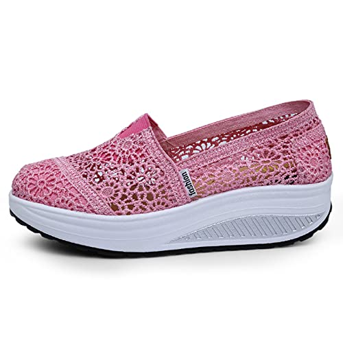 Yeeteepot Walkingschuhe Damen Slip on Sneakers Keilabsatz Schlupfschuhe Fitness Turnschuhe Laufschuhe Leichte Atmungsaktiv Freizeitschuhe, Z-Rosa 38 EU von Yeeteepot