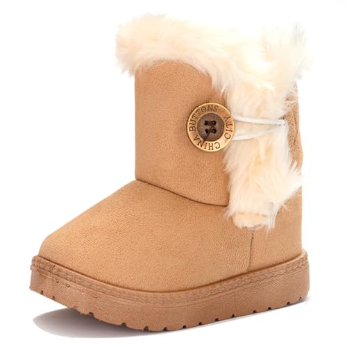 Yeeteepot Winterstiefel Mädchen Warm Gefütterte Winterschuhe Jungen Plüsch Schneestiefel Kinder Weichsohlen Stiefeletten rutschfest Schlupfstiefel Gelb 19 EU = Etikett 20 von Yeeteepot