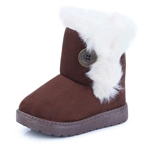 Yeeteepot Winterstiefel Mädchen Warm Gefütterte Winterschuhe Jungen Plüsch Schneestiefel Kinder Weichsohlen Stiefeletten rutschfest Schlupfstiefel Kaffee 20 EU = Etikett 21 von Yeeteepot
