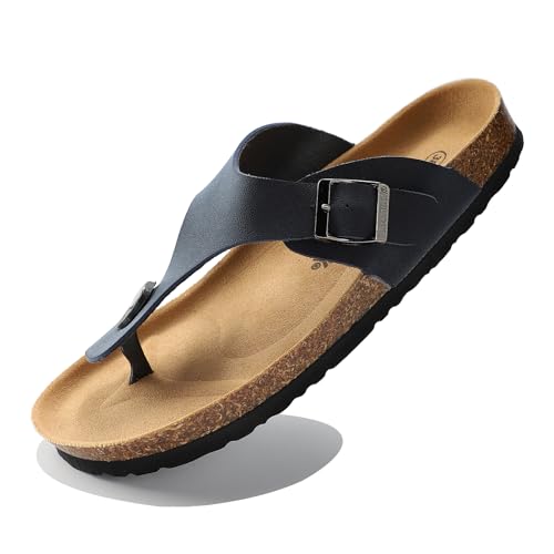 Yeeteepot Zehentrenner Damen Herren Flip Flops Korkfußbett Sandalen Sommer Leicht Strand Pantoletten rutschfest Badelatschen mit Verstellbare Schnalle Blau 37 EU = 38 CN von Yeeteepot