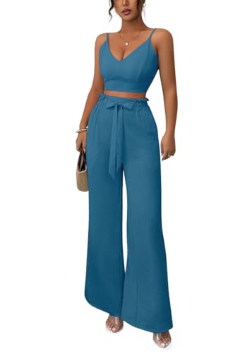 Yegirlzs 2 Teiler Hosenanzug Damen Elegant Zweiteiler Outfit Ärmelloses Tank Top und Hose Freizeitanzug Sommer Loungewear Einfarbig Streetwear A Blau S von Yegirlzs