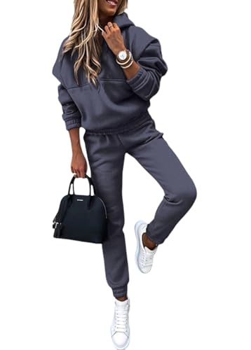 Yegirlzs Damen Jogginganzug Zweiteiler Outfit 2 Teilig Freizeitanzug Kapuzenpullover Hoodie Trainingsanzug Sportanzug Set Sweatshirt und Lange Hose Sportswear Damenanzug A Blau XL von Yegirlzs