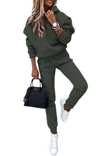 Yegirlzs Damen Jogginganzug Zweiteiler Outfit 2 Teilig Freizeitanzug Kapuzenpullover Hoodie Trainingsanzug Sportanzug Set Sweatshirt und Lange Hose Sportswear Damenanzug A Grün L von Yegirlzs