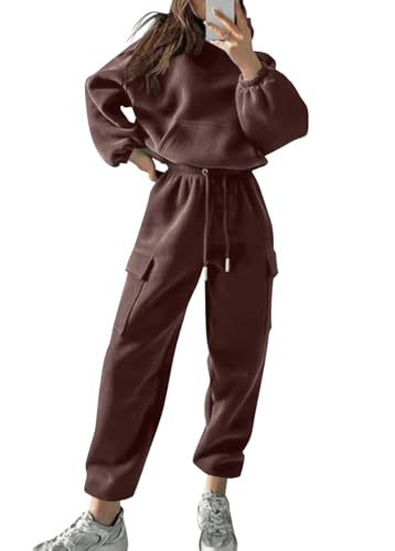 Yegirlzs Damen Jogginganzug Zweiteiler Outfit 2 Teilig Freizeitanzug Kapuzenpullover Hoodie Trainingsanzug Sportanzug Set Sweatshirt und Lange Hose Sportswear Damenanzug B Braun XS von Yegirlzs